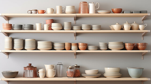 pots on shelves  high definition(hd) photographic creative image