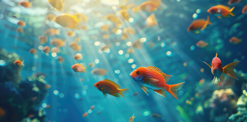 A group of beautiful fish swimming in the blue sea - Powered by Adobe