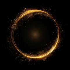 illustration of a golden circle is shown on black backgrounds with bright