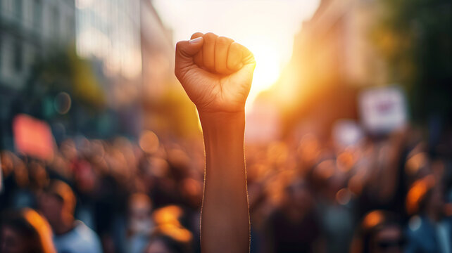 A powerful symbol of defiance and unity a fist raised, protest