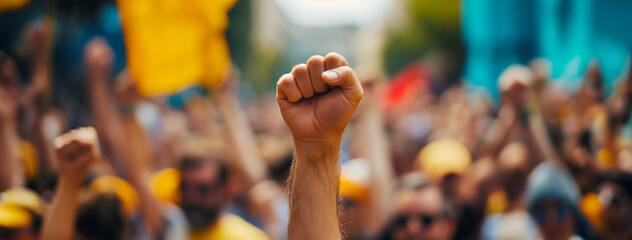 A powerful symbol of defiance and unity a fist raised, protest - obrazy, fototapety, plakaty