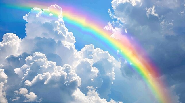 Colorful rainbows and fluffy clouds  AI generated illustration