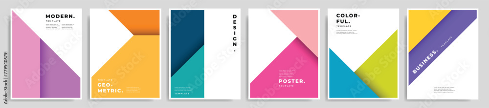 Poster colorful geometric poster design set. creative minimalistic polygon banner design.