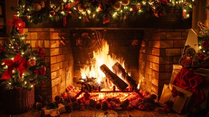 Cozy fireplace with crackling flames AI generated illustration