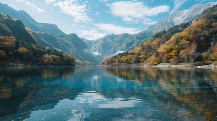 Crystal-clear lake reflecting a serene mountain landscape  AI generated illustration