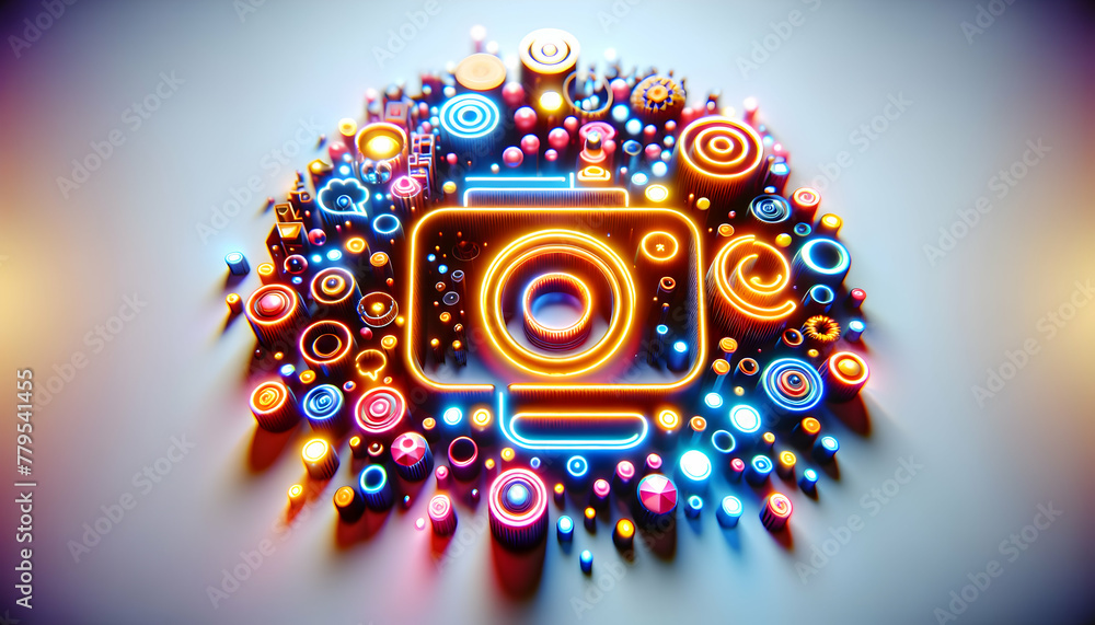 Poster 3d icon as neon bokeh neon bokeh lights create a vibrant and energetic atmosphere for dynamic ad con