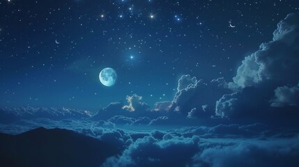 Naklejka na ściany i meble Dreamy moonlit night with twinkling stars AI generated illustration