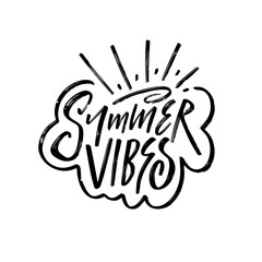 Obraz premium Summer Vibes black color lettering phrase. Motivation positive holiday text font.