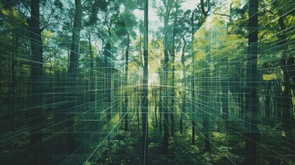 Enchanted forest in a geometric grid  AI generated illustration