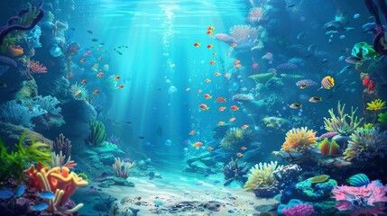 Fototapeta na wymiar Enchanted underwater world with colorful fish AI generated illustration