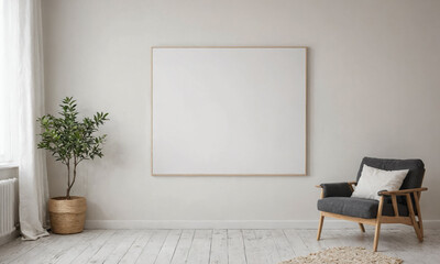 Poster frame mockup in light modern classic interior