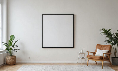 Poster frame mockup in light modern classic interior