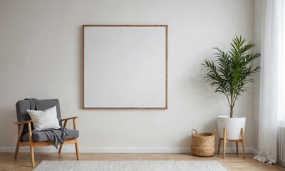 Poster frame mockup in light modern classic interior