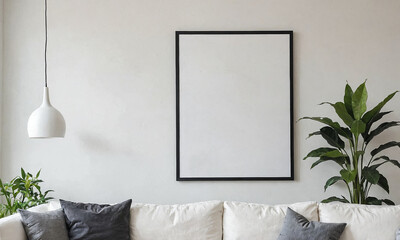 Poster frame mockup in light modern classic interior