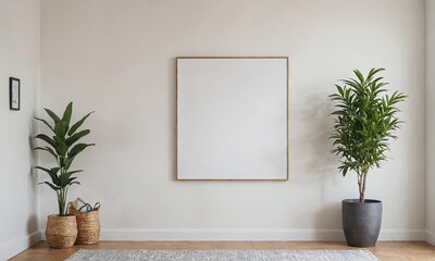 Poster frame mockup in light modern classic interior