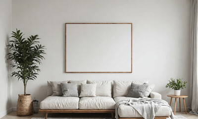 Poster frame mockup in light modern classic interior