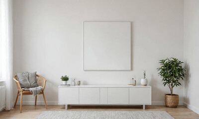 Poster frame mockup in light modern classic interior