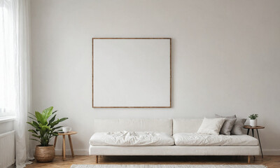 Poster frame mockup in light modern classic interior