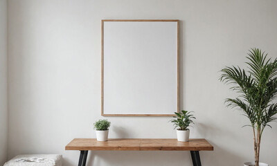 Poster frame mockup in light modern classic interior