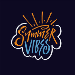 Summer Vibes colorful hand drawn lettering phrase.