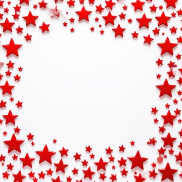 red stars frame border with blank space in the middle on white background festive concept celebrations backdrop with copy space for text photo or presentation