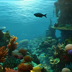Fototapeta na wymiar AI generated illustration of colorful coral reefs and fish underwater