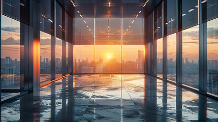 Architectural Marvel of Modern Business Building, Illuminated by the Rising Sun, Symbolizing Opportunity and Innovation