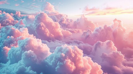 Pastel-colored dreamland with fluffy clouds  AI generated illustration