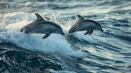 Playful dolphins jumping through waves  AI generated illustration