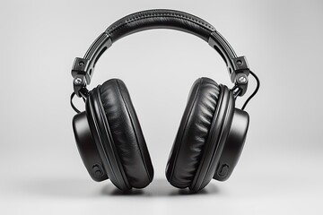 Fototapeta na wymiar Professional Black Studio Headphones Floating.