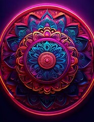 AI generated illustration of a detailed flower with intricate designs and neon lights