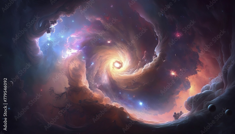 Wall mural AI-generated illustration of galaxies in space with spirals, planets, asteroids and nebulae