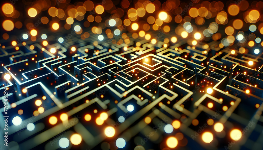 Poster for advertisement and banner as bokeh labyrinth a labyrinth of bokeh lights challenging viewers to f