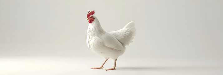 A white chicken with a white background - obrazy, fototapety, plakaty
