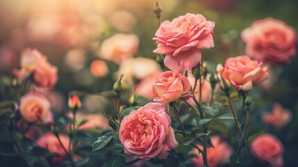 Romantic roses in a blooming garden  AI generated illustration
