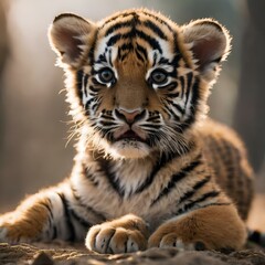 Fototapeta premium AI generated illustration of a Bengal tiger cub in a savannah