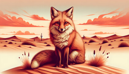 for advertisement and banner as Desert Dwellers A fox in the desert illustrating the adaptability of animals to arid environments. in Pet Behavior theme ,Full depth of field, high quality ,include cop