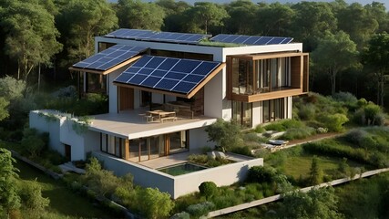 Fototapeta na wymiar AI generated illustration of eco-friendly homes in harmony with nature