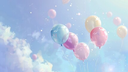 Soft pastel balloons floating in the sky  AI generated illustration