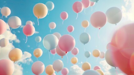 Soft pastel balloons floating in the sky  AI generated illustration