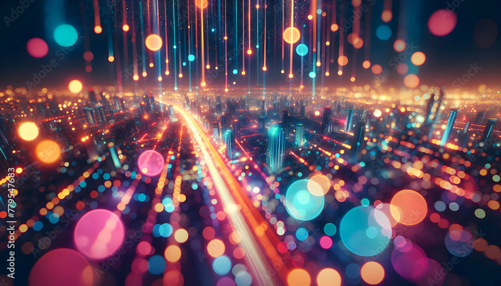 Poster for advertisement and banner as neon bokeh neon bokeh lights create a vibrant and energetic atmosphe