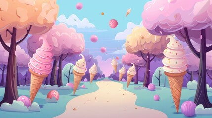 Obraz na płótnie Canvas Sweet ice cream cone forest AI generated illustration