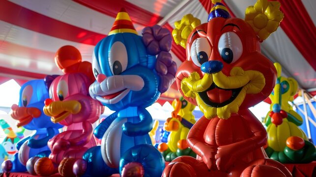 Vibrant balloon animals in a circus tent  AI generated illustration