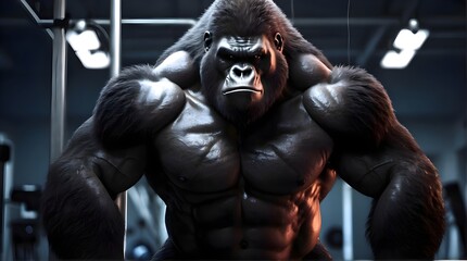 Fototapeta na wymiar a gorilla in the gym has it's body exposed