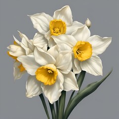 AI generated illustration of White and yellow daffodils on a warm grey background