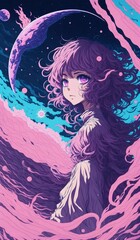 AI generated girl in the middle of the pink universe