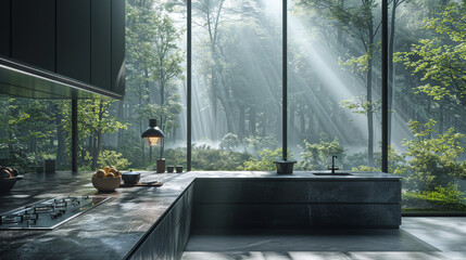 Soft and light minimalist interior, inspired by nature and forests  