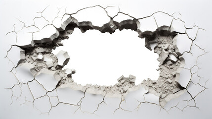 Hole breaking through white wall, cut out