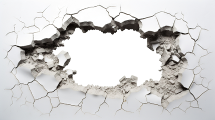 Hole breaking through white wall, cut out
