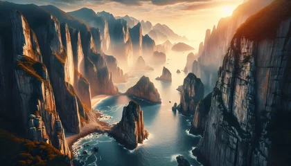 Foto op Canvas Photo real as Cliffside Majesty Coastal cliffs stand tall a testament to nature sculpting. in nature and landscapes theme ,for advertisement and banner ,Full depth of field, high quality ,include copy © Gohgah